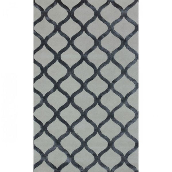 Silver Gray and Cream Link Hand-Tufted Traditional Wool and Viscose Rug