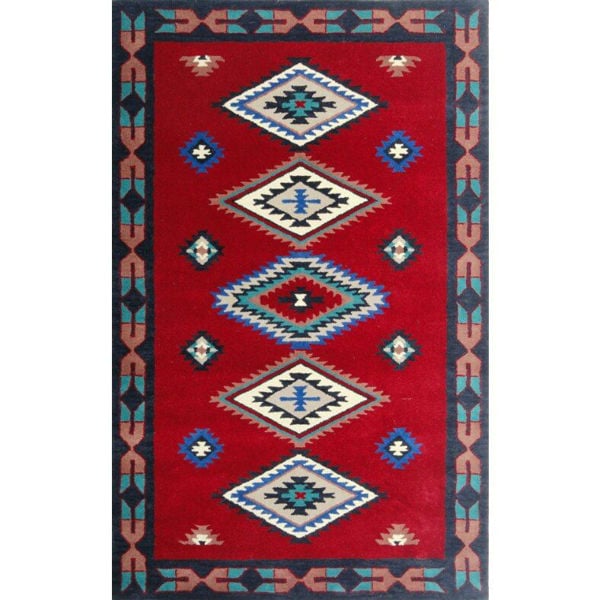 Picture of Cherry Red Hand-Tufted Southwestern Wool Rug