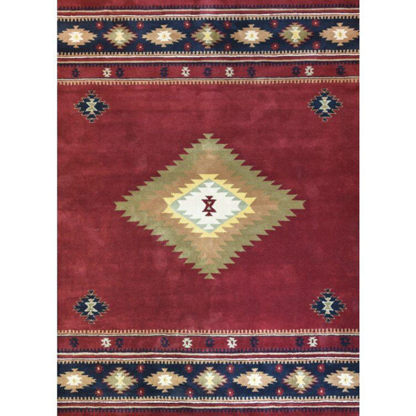 Burgundy and Navy HandTufted Southwestern Wool Rug American Home