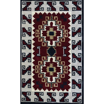 Crimson and Gray Hand-Tufted Southwestern Wool Rug