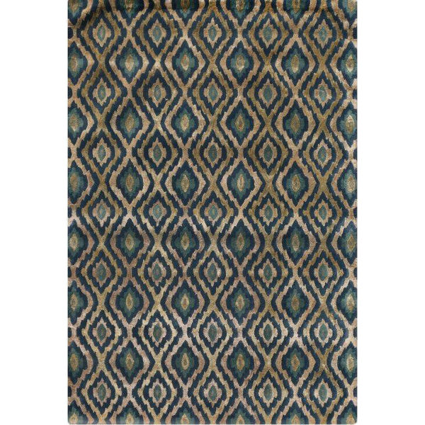 Peacock and Blonde Diamond Hand-Tufted Contemporary Wool and Viscose Rug