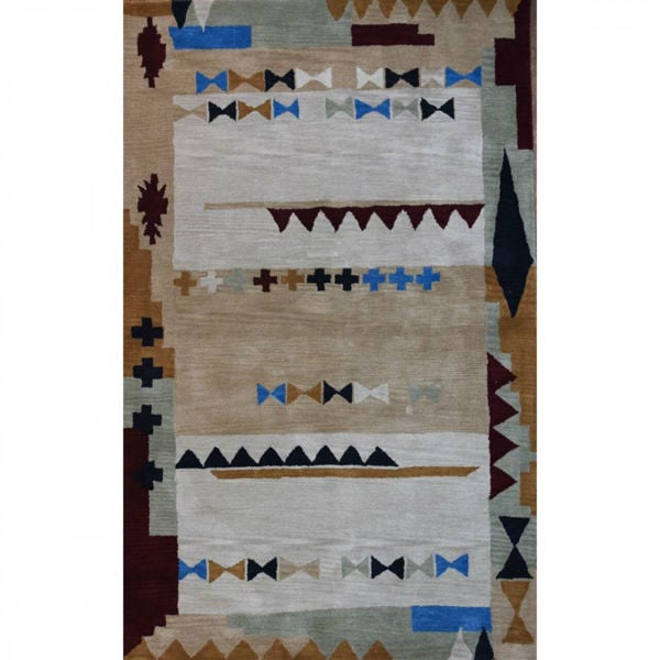 Ivory and Blue Southwestern Tufted Wool Rug