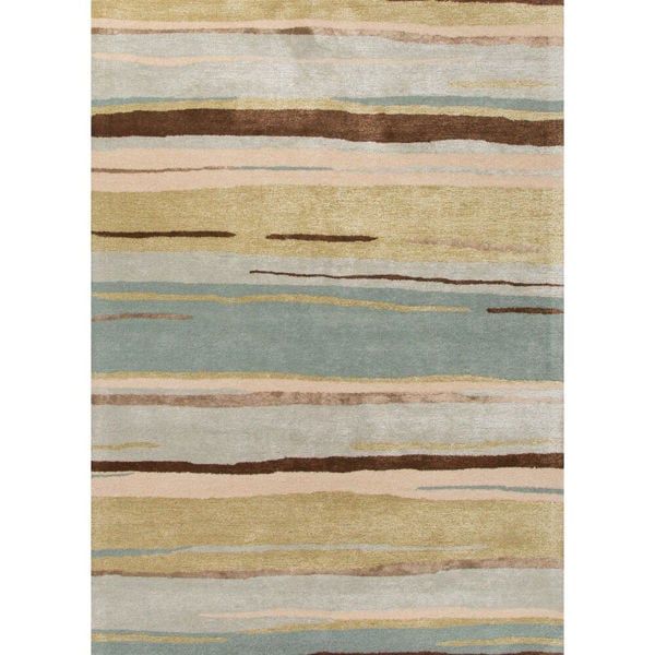 Light Green and Aqua Transitional Hand-Tufted Wool Rug