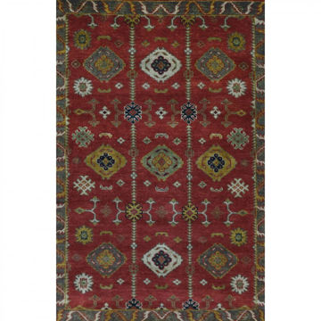 Rose Coral and Gray Sage Hand-Knotted Tribal Wool Rug