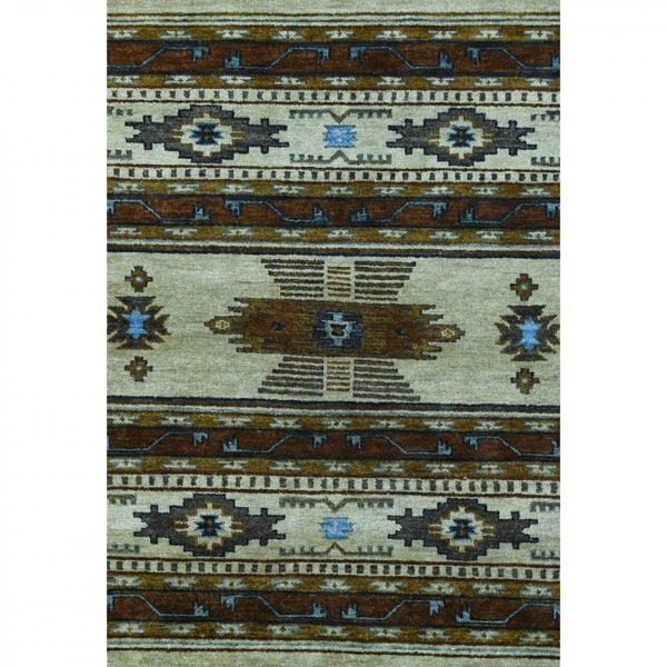 Picture of Sandy Tan and Blue Hand-Knotted Tribal Wool Rug