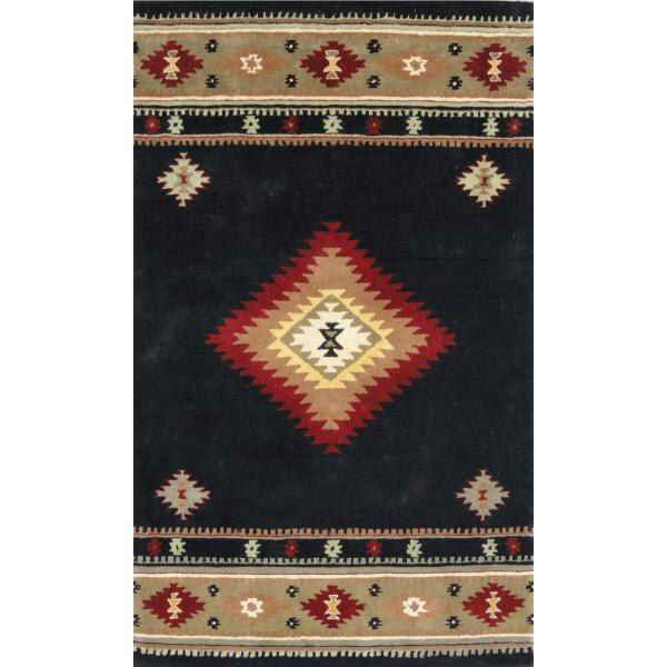Black and Gray Hand-Tufted Southwestern Wool Rug