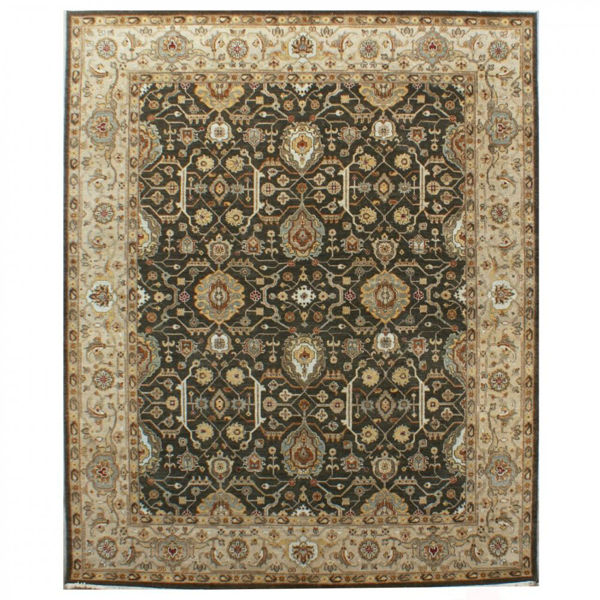 Ashen Brown and Taupe Hand-Knotted Traditional Wool Rug