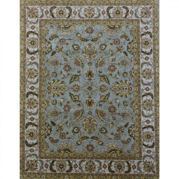 Light Blue and Sage Hand Knotted Traditional Wool Rug