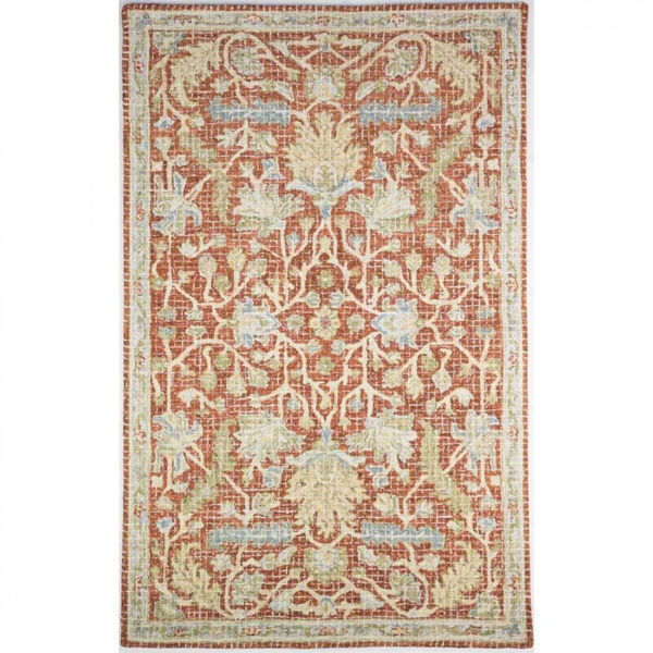 Picture of Orange, Ivory, Olive and Light Blue Hand Tufted Wool Rug