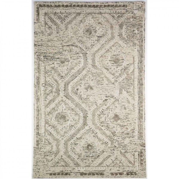 Off-White, Gray and Brown Hand Tufted Wool Rug