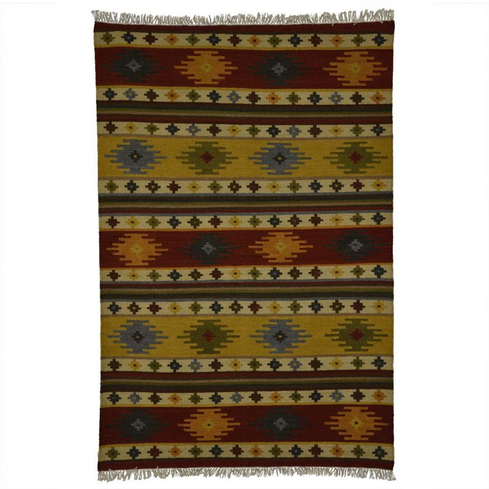 MultiColored Red and Yellow Southwest Hand Woven Wool Rug American