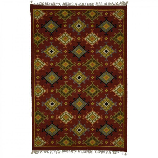 Red and Gold Hand Woven Wool Rug American Home Furniture Store and