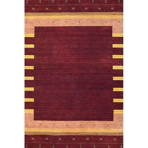 Ruby Red and Golden Hand-Knotted Southwestern Wool Rug