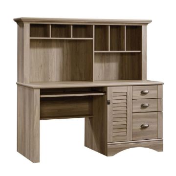 Harbor View Computer Desk With Hutch - Salt Oak