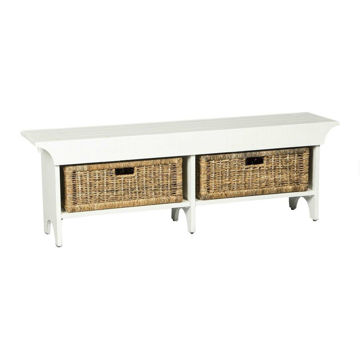 55" Bench with 2 Baskets - White