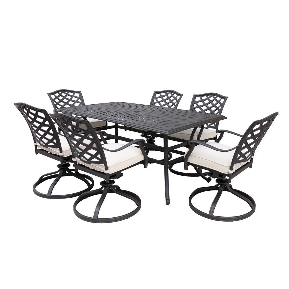 Paseo 7 Piece Outdoor Dining Set With Swivel Chairs Red American Home Furniture Store And Mattress Center Albuquerque Santa Fe Farmington Nm
