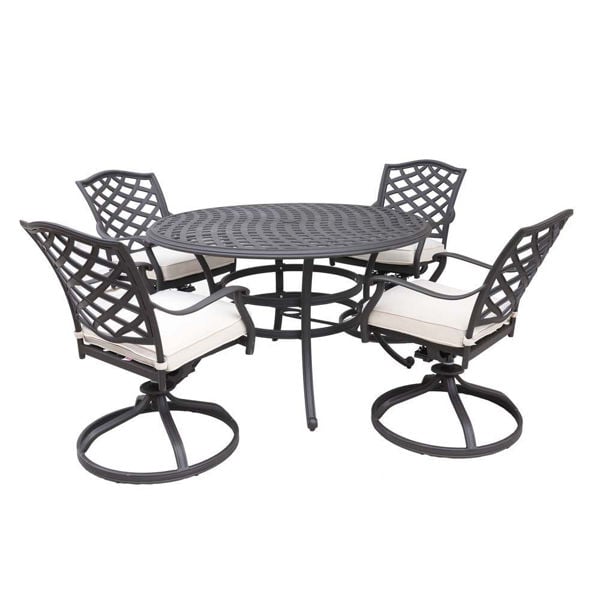 Paseo 5 Piece Outdoor Round Dining Set, Outdoor Counter Height Table And Swivel Chairs