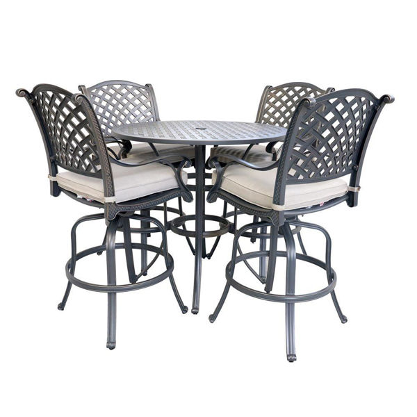 Silver Outdoor 5 Piece Bar Table Set, Outdoor Pub Table Set For 4