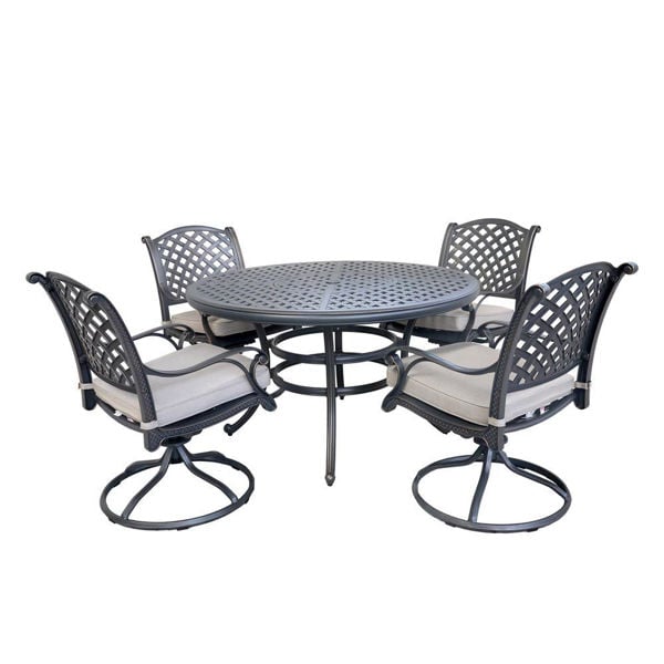 Silver Outdoor 5 Piece Dining Set With, 5 Piece Patio Furniture With Swivel Chairs