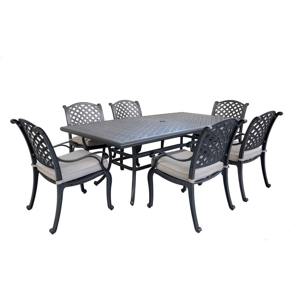 Silver Outdoor 7 Piece Dining Set With Six Arm Chairs American Home Furniture And Mattress Albuquerque Santa Fe Farmington Nm - Cover For Patio Table And Six Chairs