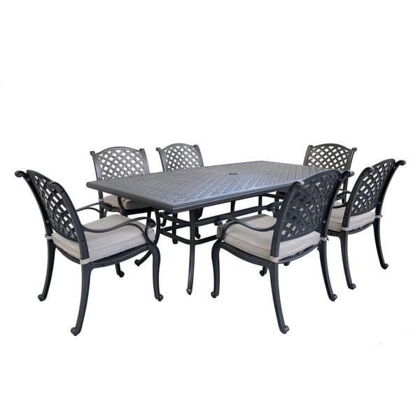 Picture of Silver Outdoor 7-Piece Dining Set With Six Arm Chairs