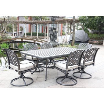 Silver Outdoor 7-Piece Dining Set With Six Swivel Chairs