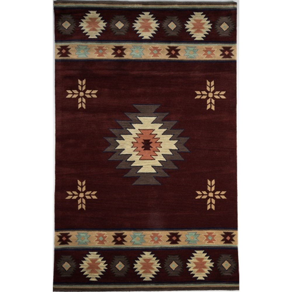 Red and Beige Southwest Medallion Wool Rug American Home Furniture
