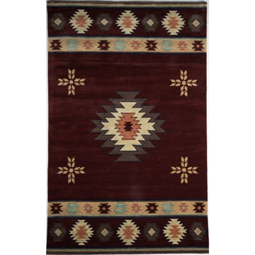 Red and Beige Southwest Medallion Wool Rug