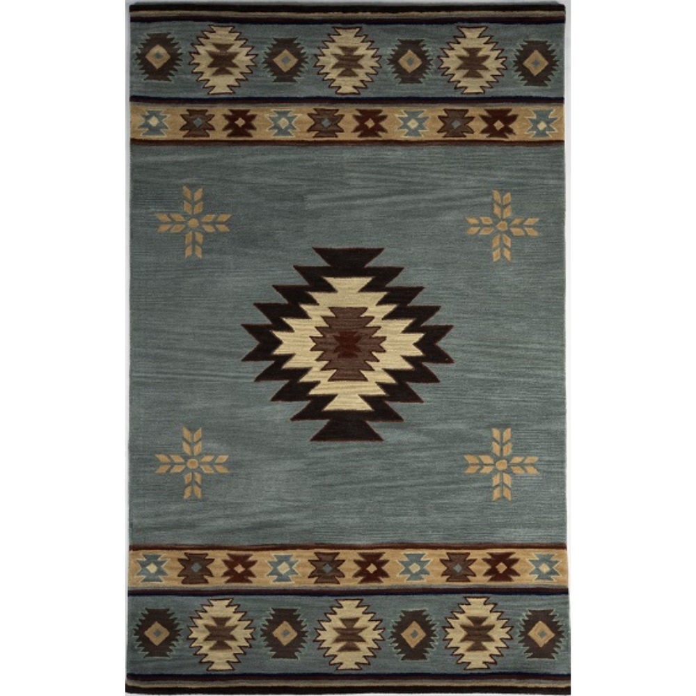 Blue and Beige Southwest Medallion Wool Rug 5' x 8' American Home Furniture Store and