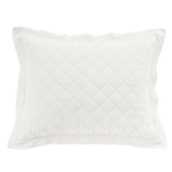 Picture of Diamond Linen Quilted Sham - White - King