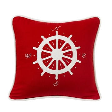 Picture of Nautical Red Pillow with Compass applique - multi
