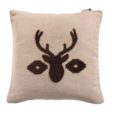 Picture of Aztec Deer Bust Embroidered Burlap Pillow