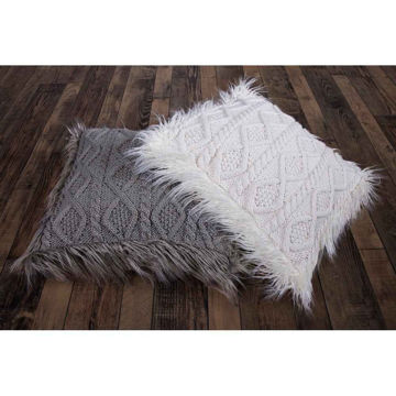 Picture of Nordic Cable Knit Mongolial Fur Pillow - White
