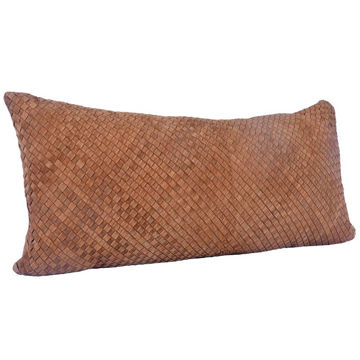 Picture of Genuine Leather Suede Basket Weave Long Lumbar Pillow