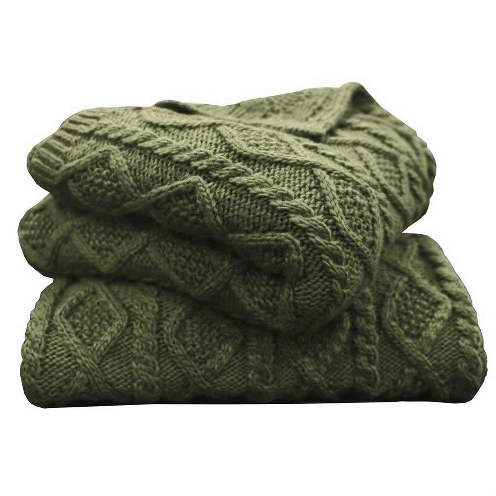 Cable Knit Throw Green American Home Furniture Store and Mattress