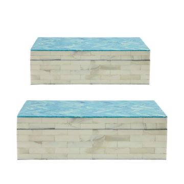Picture of Asher Herringbone Boxes - Set of 2 - Blue