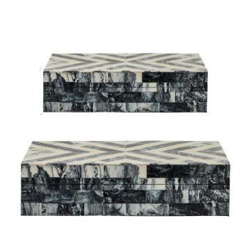 Picture of Asher Herringbone Boxes - Set of 2 - Black and Whi
