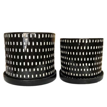 Picture of Tribal 10" and 12" Planters with Saucers - Set of 2 - Black