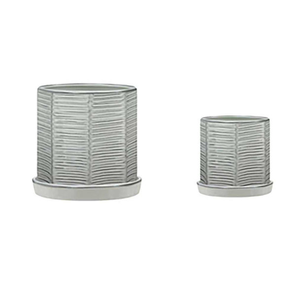 Picture of Ridged 10" and 12" Planters with Saucers - Set of 2