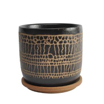 Picture of Glazed 6" Planter with Saucers - Black