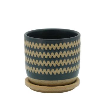 Picture of Zig-Zag 5" Planter with Saucer - Teal