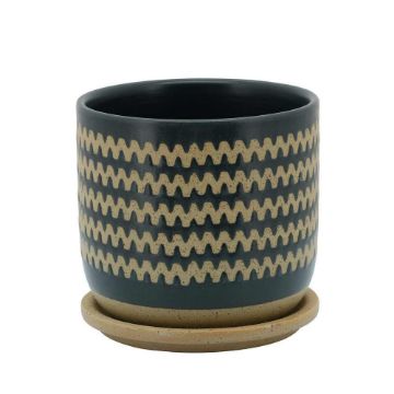 Picture of Zig-Zag 6" Planter with Saucer - Teal