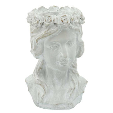Picture of Lady Head 10" with Flower Resin Planter - Antique