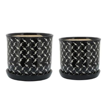 Picture of Dots 5" and 6" Planter with Saucers - Set of 2 - Black