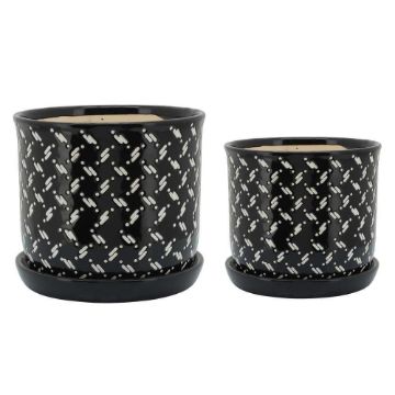 Picture of Dots 6" and 8" Planter with Saucers - Set of 2 - Black