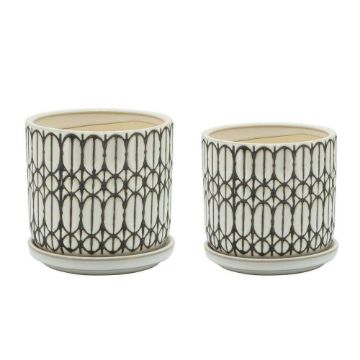 Picture of Tribal 5" and 6" Planter with Saucer - Set of 2 - White