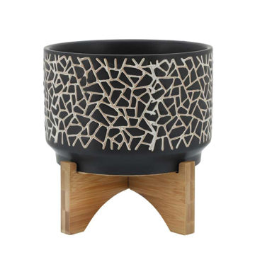 Picture of Crackled 7" Planter with Wood Stand - Black
