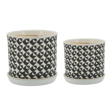Picture of Houndstooth 6" and 8 " Planter with Saucer - Set of 2