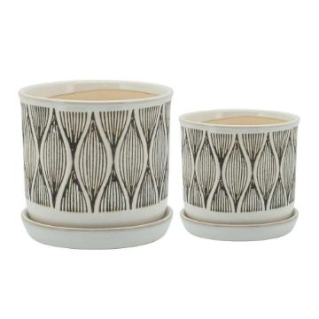 Picture of Swirly Line 6" and 8" Planter with Saucer - Set of 2