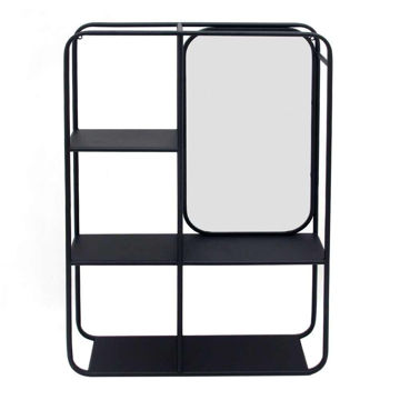 Picture of Vertical 29" Metal Wall Shelf with Mirror - Black